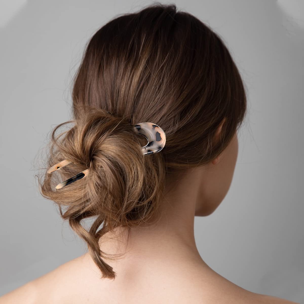 MAYCREATE Hairpin for Secure Hair Buns with 10 cm U Shaped Design and Amber Texture | 2 Pcs Set