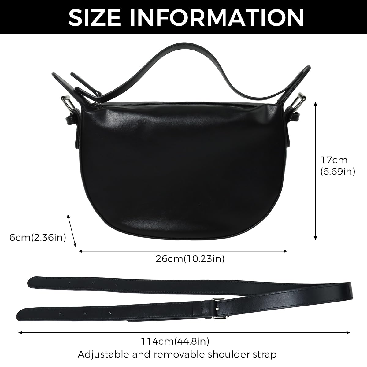 ZIBUYU Crossbody Bag for Women with Adjustable Strap and Handle | Black PU Sling Bag