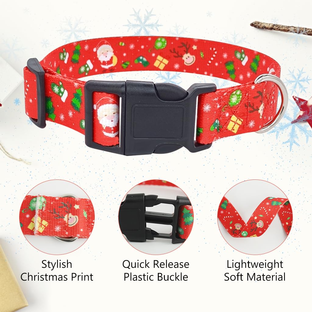 Qpets Christmas Dog Collar for Festive Dress Up with Quick Release Buckle and Metal D Ring | Adjustable 35–55 cm Red Polyester