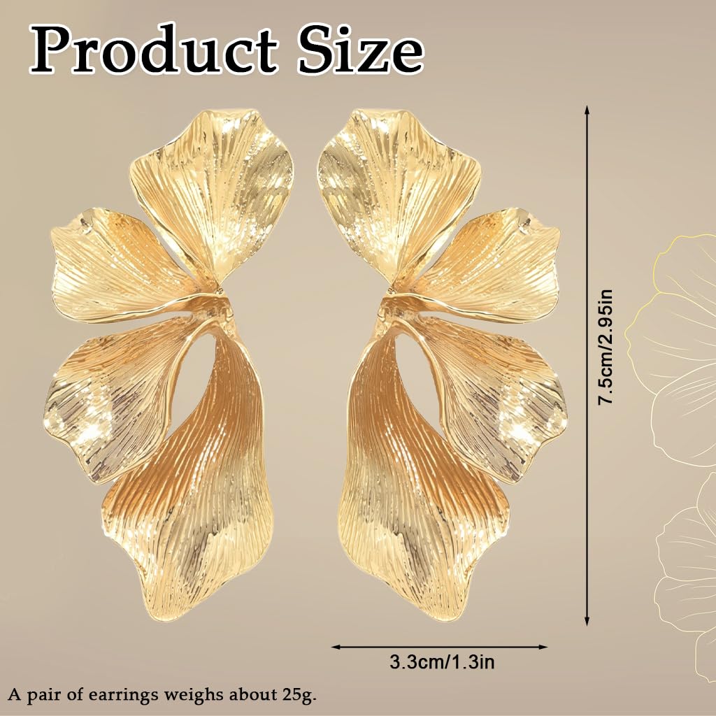 SANNIDHI Earrings for Women featuring Layered Ginkgo Leaf Design with Gold Tone Finish 2.95×1.3 in | Lightweight Stud Style