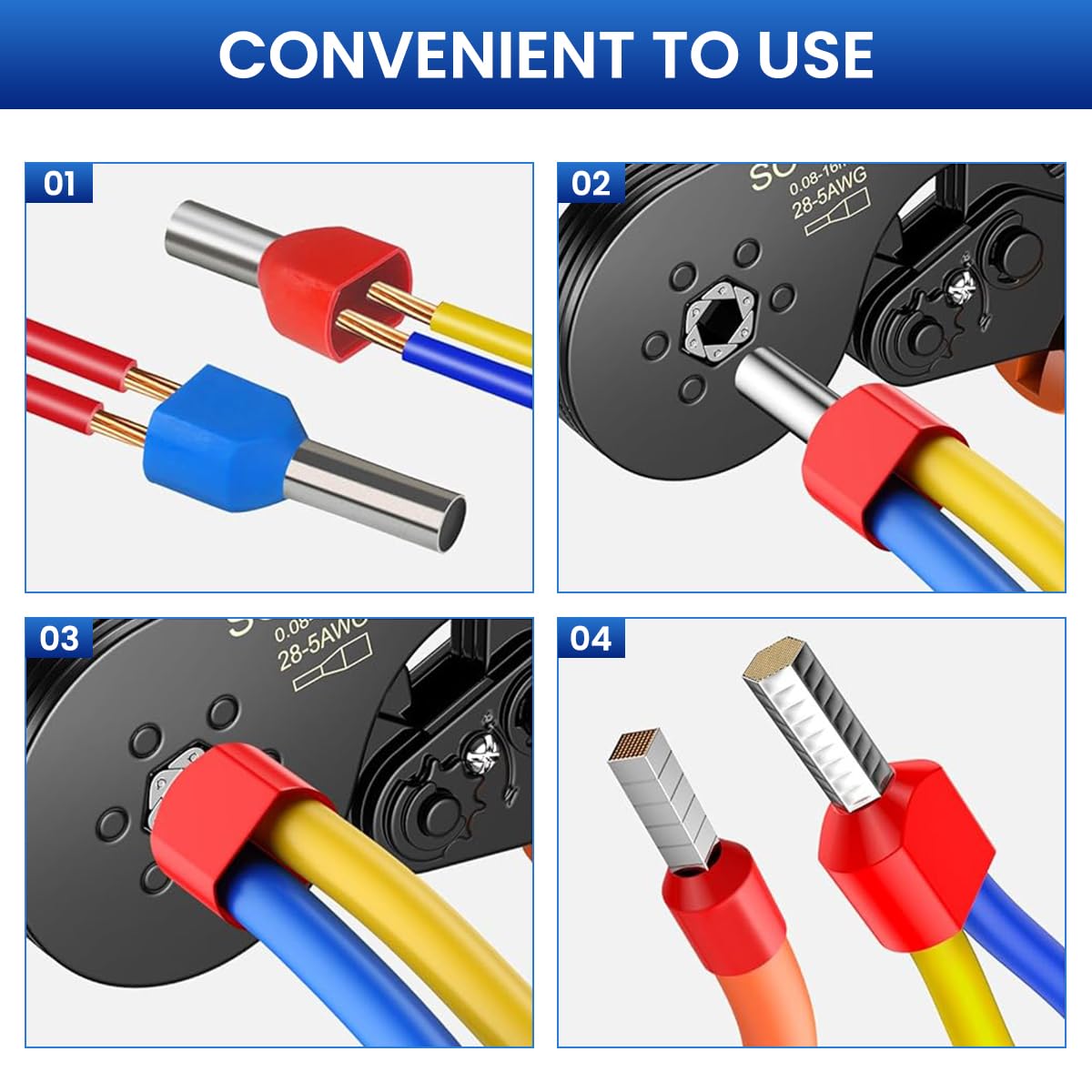 Serplex Wire Ferrules Terminals Kit for Electrical Projects with 1200pcs Dual Barrel Copper Connectors | Insulated Color Coded Crimp Pins