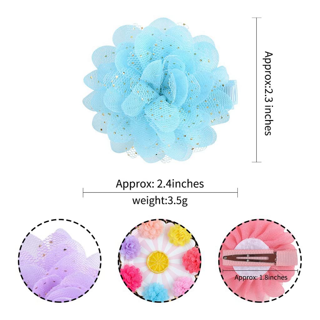 PALAY Hair Bows Clips for Girls 15 pcs with 2.4 in Chiffon Flowers | Cute Gift for Toddlers