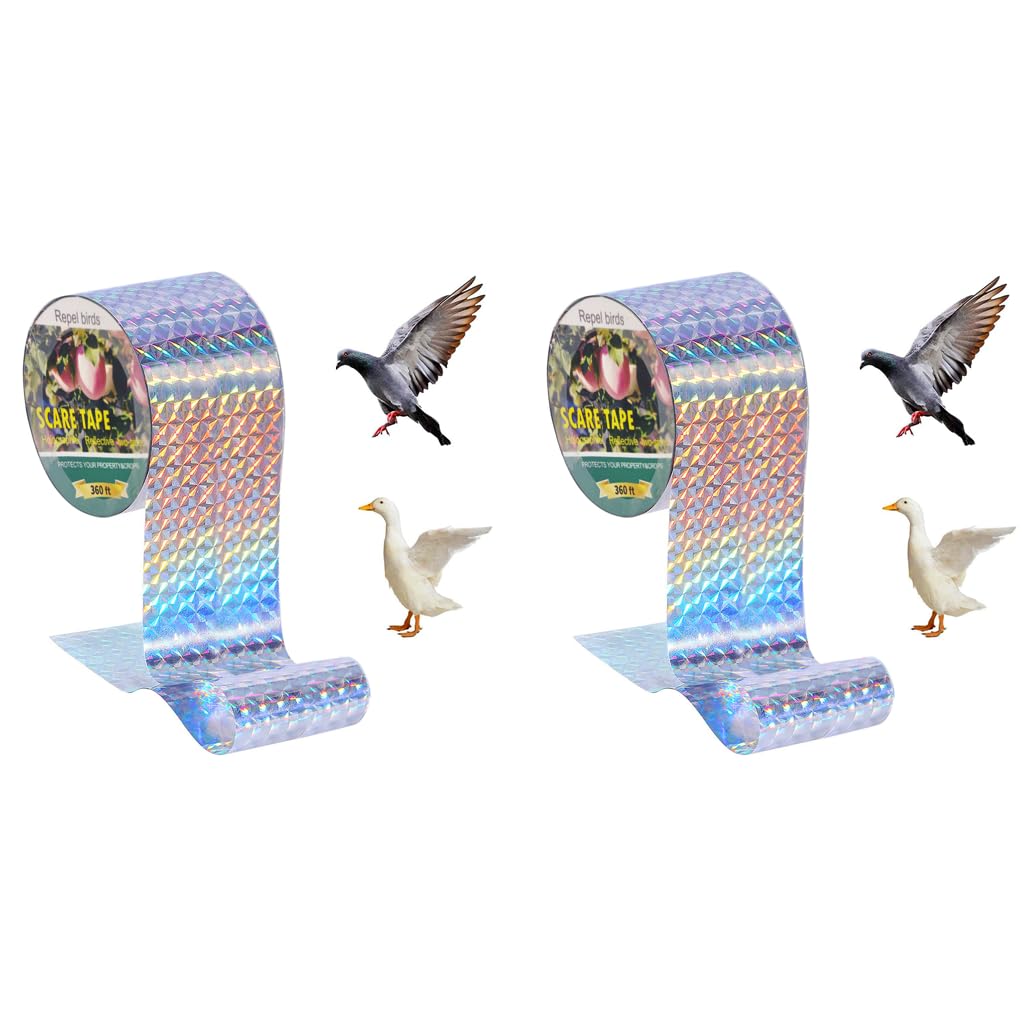 Supvox Bird Scare Tape for Outdoor Balcony with Reflective Holographic Design 100m | Pigeon Deterrent