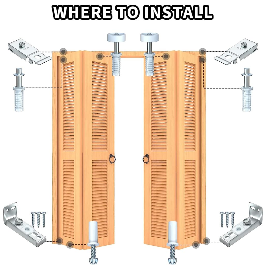 Serplex Bifold Door Hardware Repair Kit for Closet and Folding Doors with 3/8 Pivot and 7/8 Guide Wheel | Carbon Steel Brackets and Smooth Sliding Design