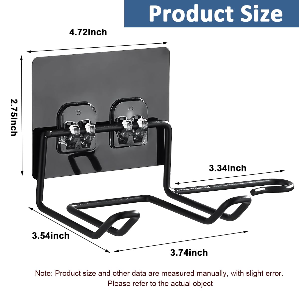 HASTHIP Hair Dryer Stand for Bathroom with Plug Holder featuring Self Adhesive Mount | Stainless Steel Wall Organizer in Black