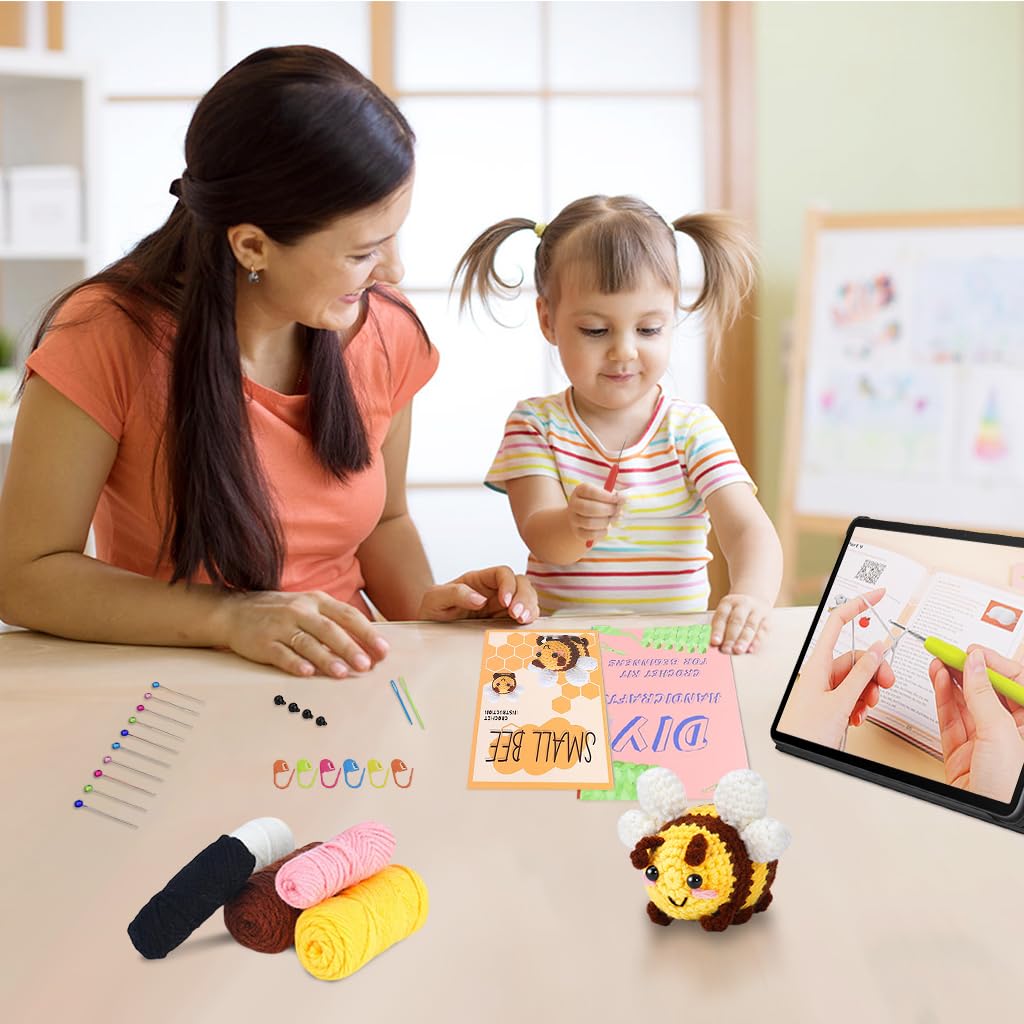 HASTHIP Crochet Kit for Beginners with Step-by-Step Video Tutorials | Complete Small Bee DIY Gift Set