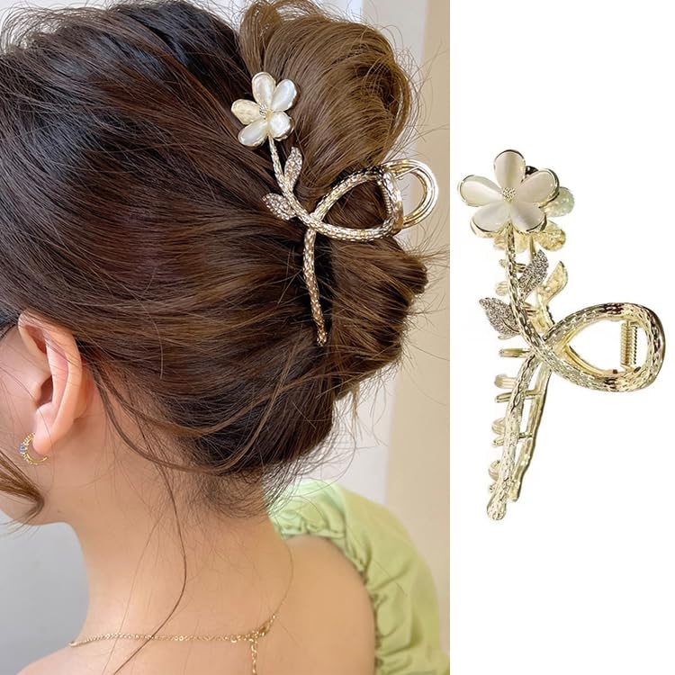 PALAY Hair Claw Clip for Women featuring Strong Spring Design and Rhinestone Flowers | Alloy French Updo Accessory