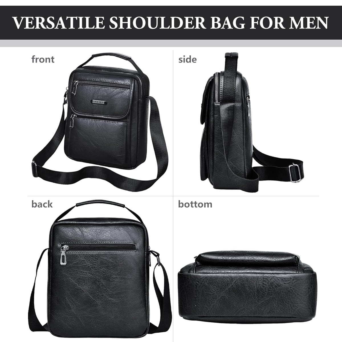 GUSTAVE Sling Bag for Travel and Daily Use with 5 Pockets and Adjustable Strap | Waterproof Black 23 x 20 x 7 cm