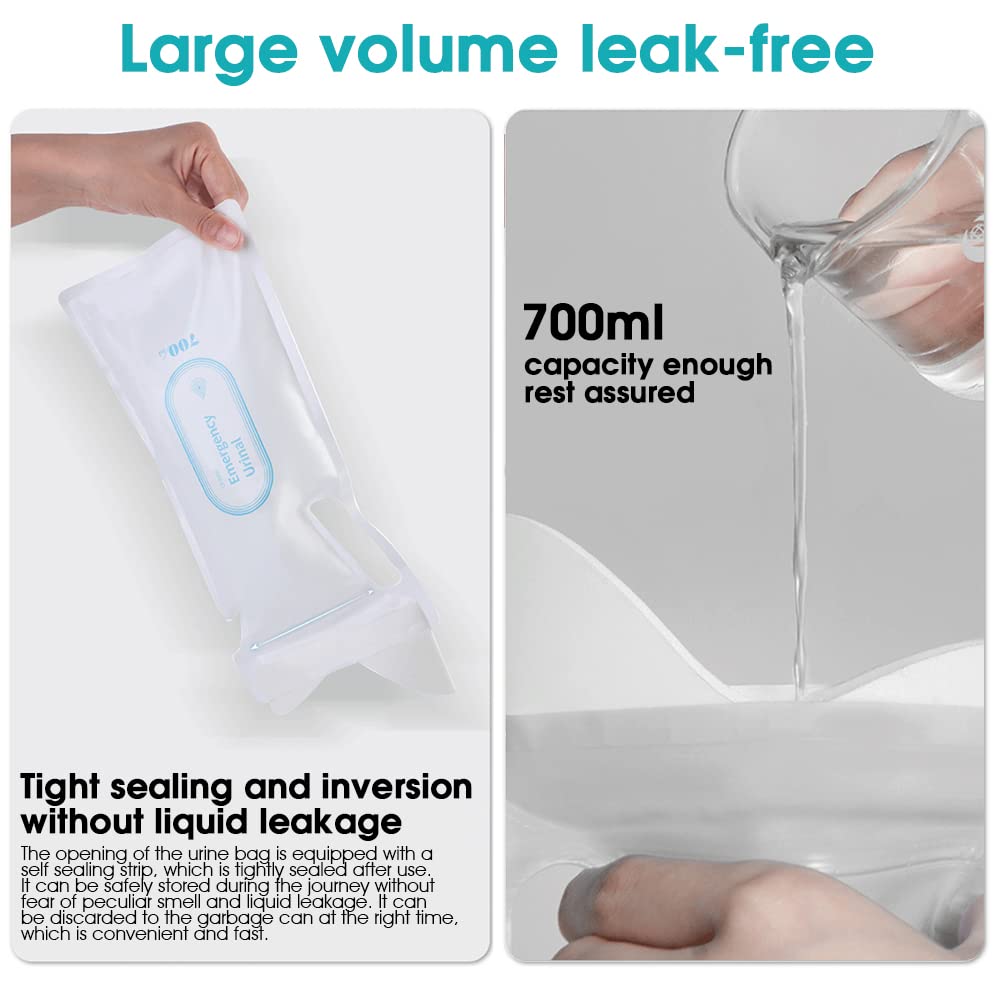 HANNEA Urine Bags for Outdoor Emergency Use with 700ml Capacity and Self Sealing Strip | 4pcs for Men Women Travel