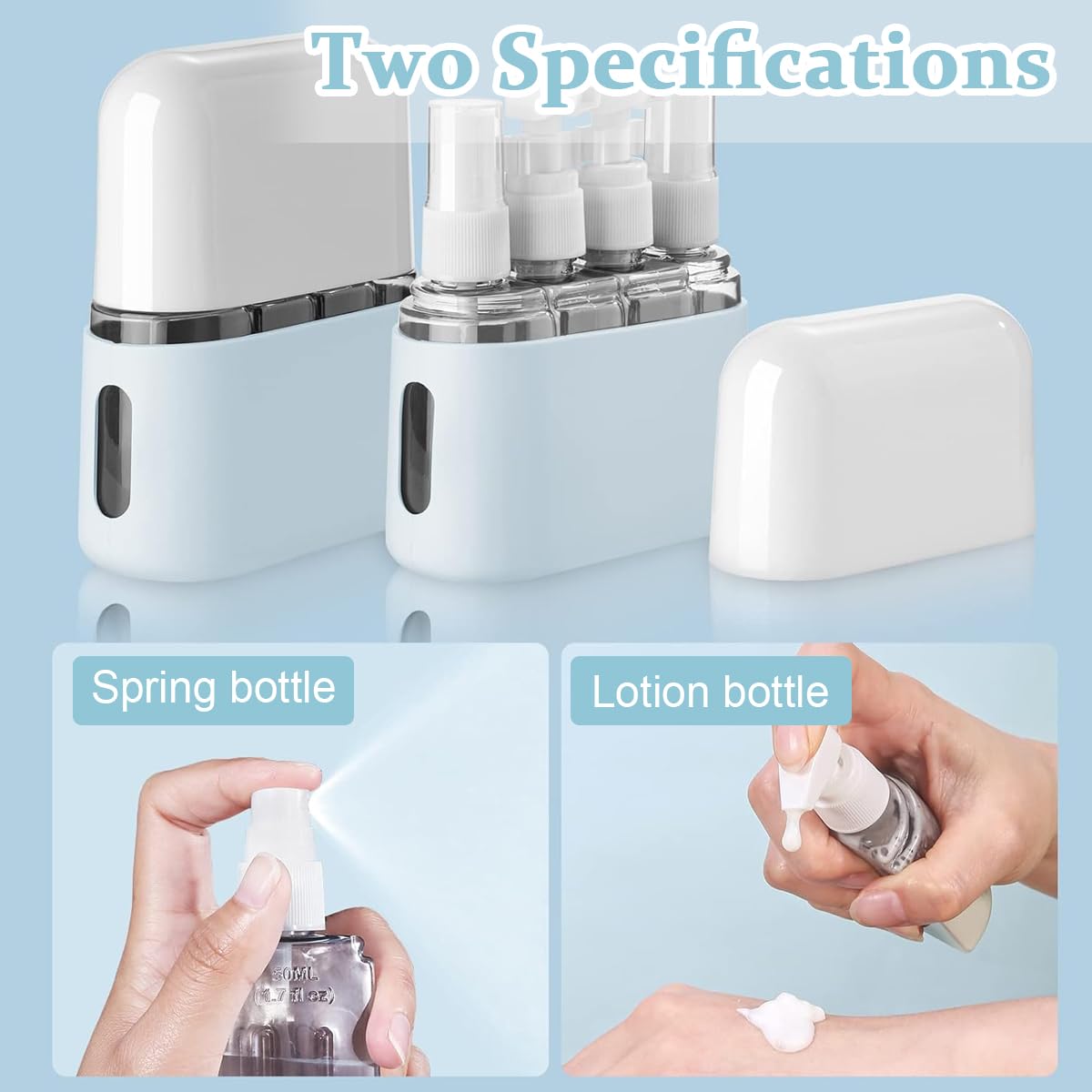 MAYCREATE Travel Bottles 4pcs 50ml Set for Toiletries with Leak Proof Lid and Storage Case | Blue Refillable PP Containers