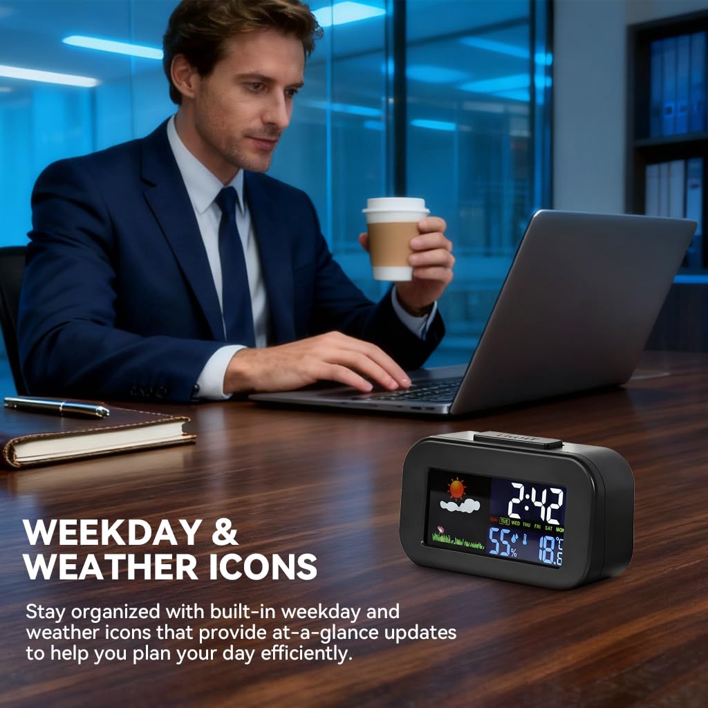 Serplex LCD Digital Timer Clock for Home with Snooze Mode and Color Display | Time Date Temperature Humidity