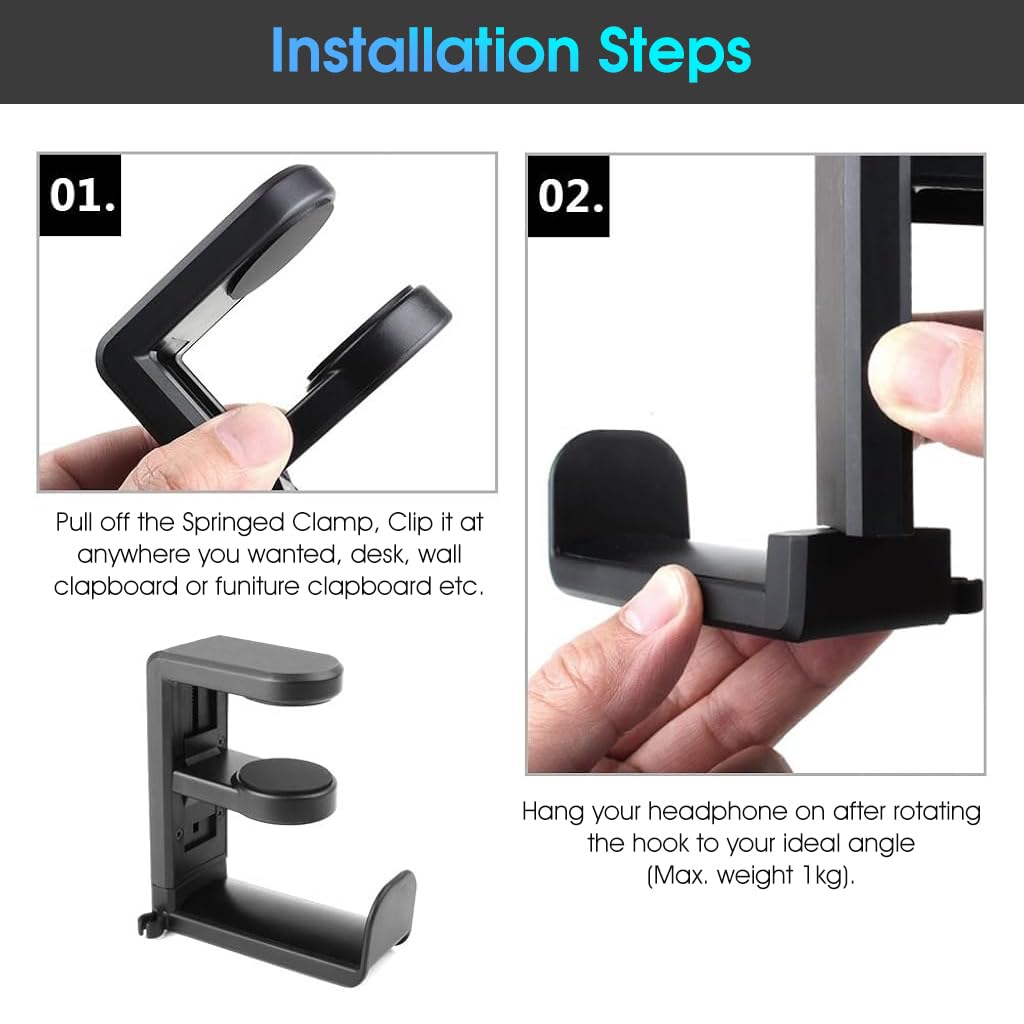 ZORBES PC Gaming Headset Holder for Under Desk Use with 360° Swivel Arm and Cable Clip