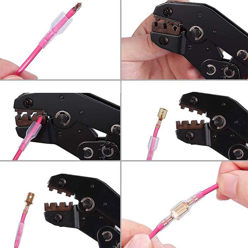 HASTHIP Wire Terminals Crimping Tool Kit with 600 Spade Connectors and Self Adjusting Ratcheting Pliers for AWG 22 16 Wiring Projects