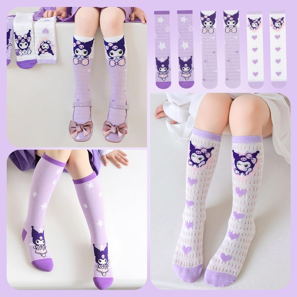 SANNIDHI Stockings for Girls featuring Kawaii Cartoon Design with 8.6 in Fit and Breathable Cotton