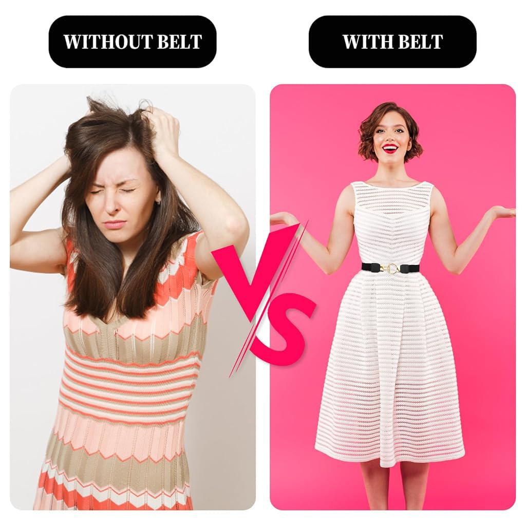 Zibuyu Belt for Women Dresses with Chic Golden Leaf Buckle and Stretch Design 25.2 in | Vintage Slim Waist Accessory