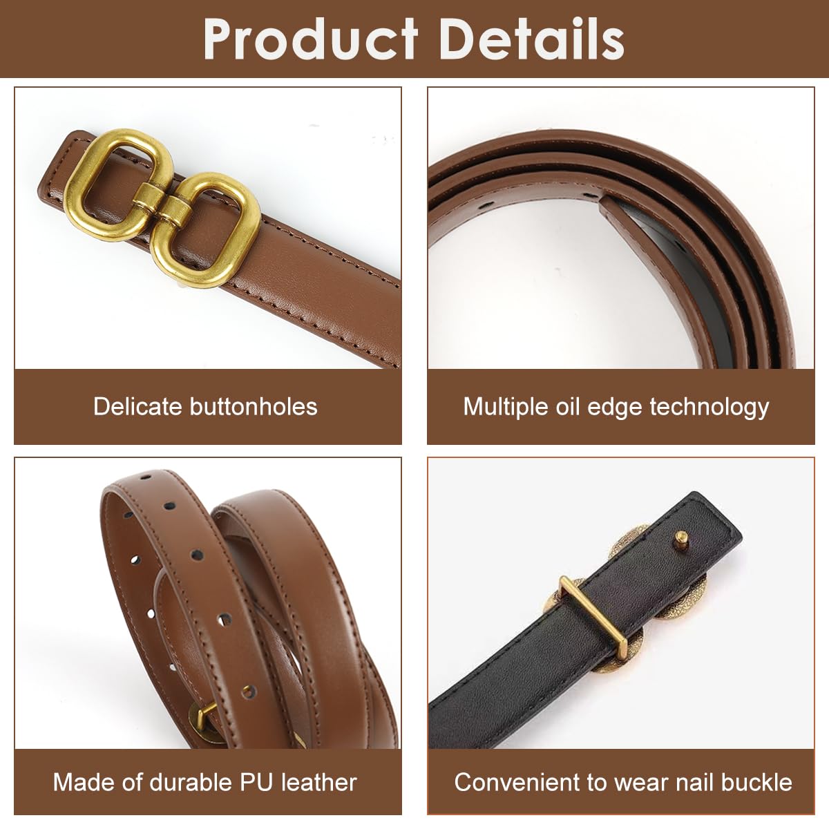 SANNIDHI Belt for Women Jeans and Dresses with Gold Metal Loop Buckle in Brown & Black