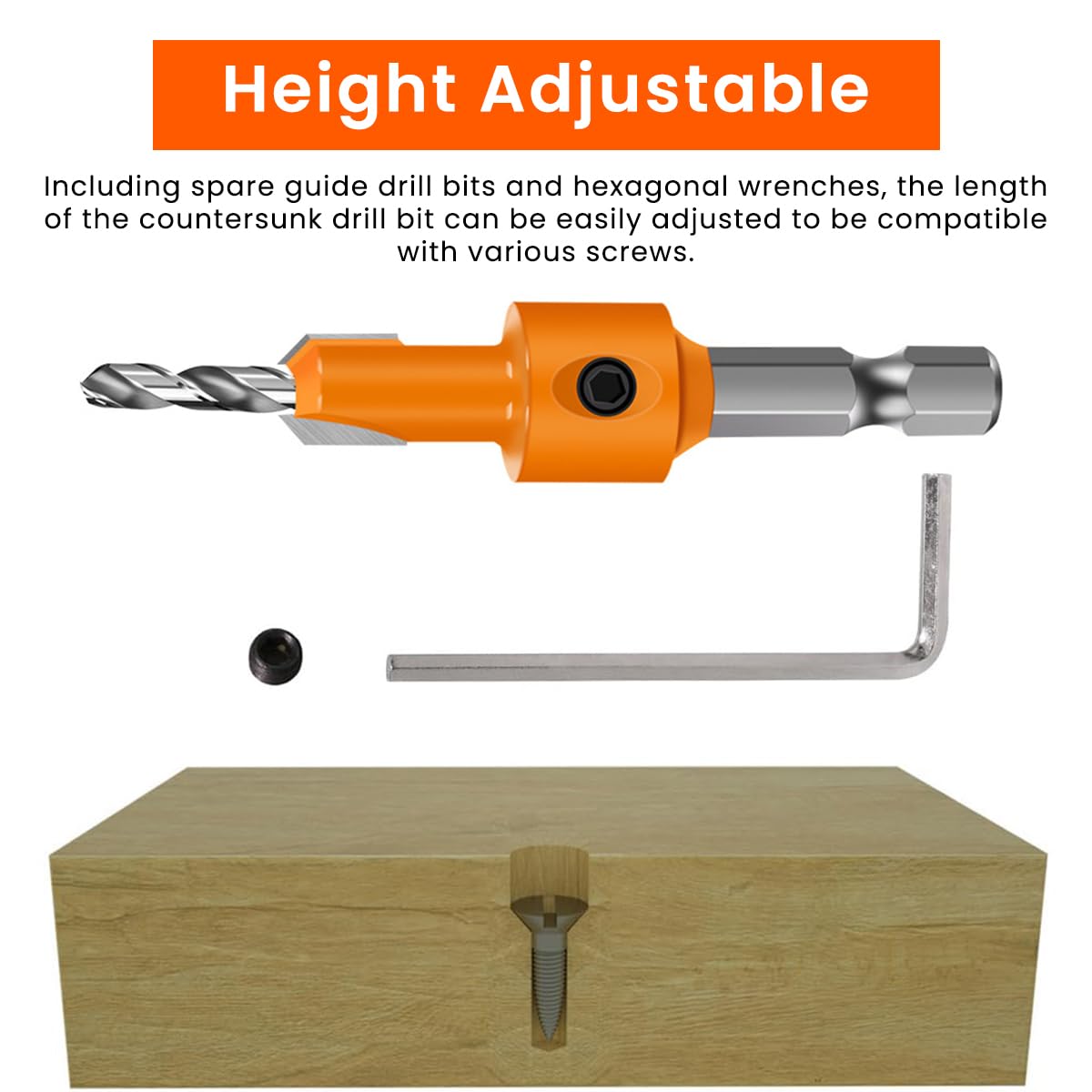 Serplex Countersink Drill Bit Set for Woodworking with 11 pcs 8mm Shank & #45 Carbon Steel | Includes 5 Sizes and Extra Pilot Bits