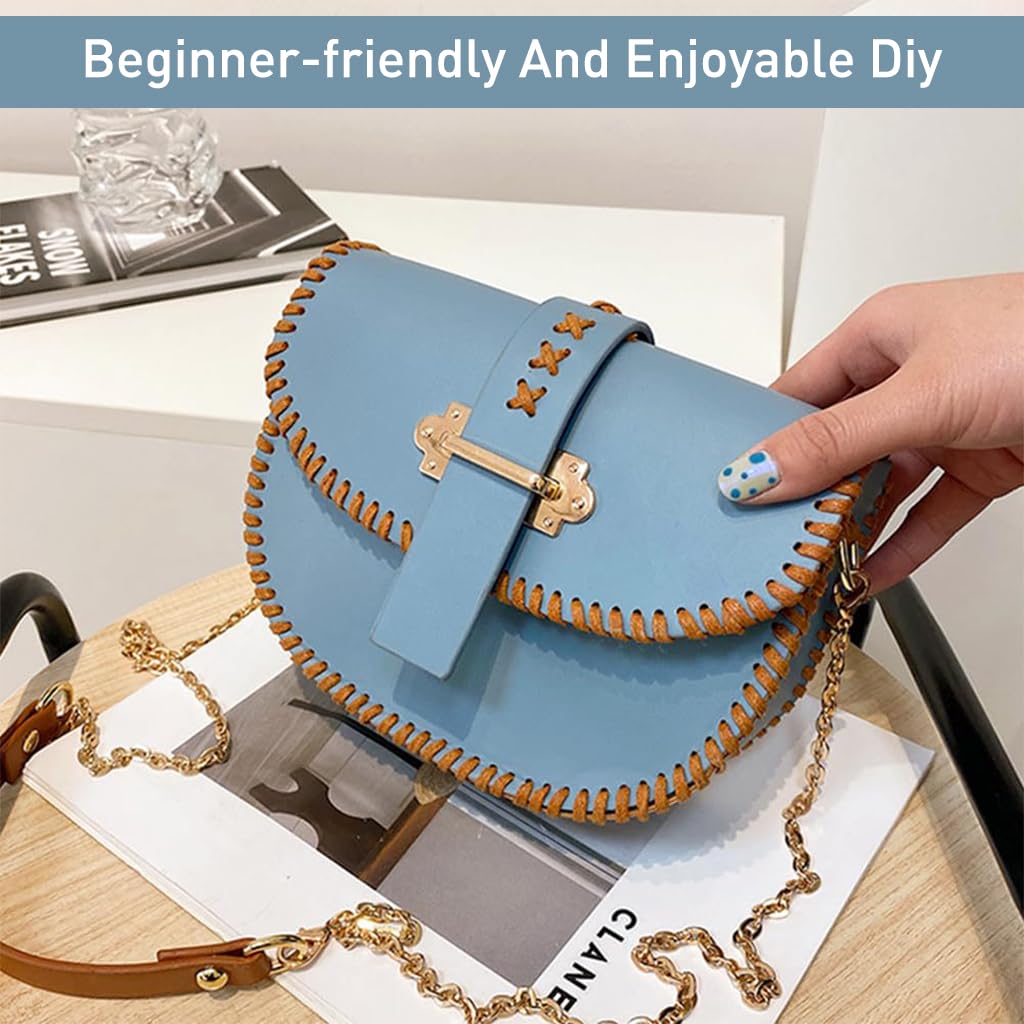 HASTHIP® DIY Leather Craft Handmade Bag Kit Pre-cut PU Leather Bag Material Kit for Beginners DIY PU Crossbody Bag with Shoulder Straps Fashion Contrast Color DIY Handmade Bag Gift