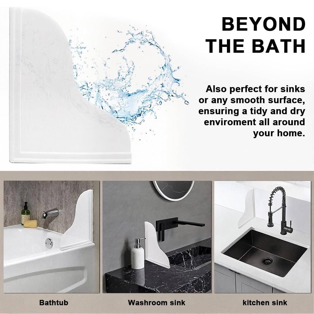 HASTHIP Shower Splash Guard Kit for Bathtub Corners with Self Adhesive Design 9.1×7.1 in White