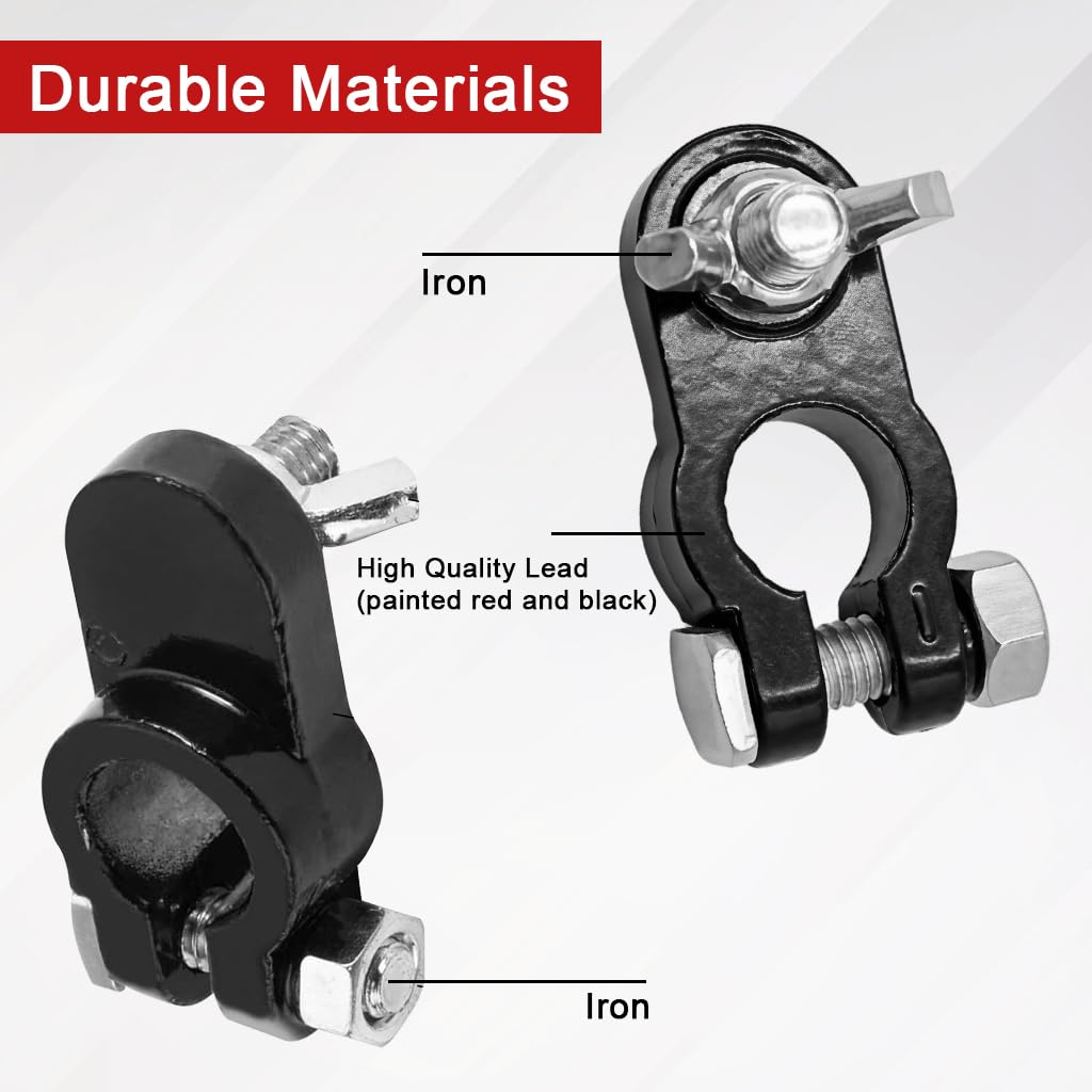 STHIRA Car Battery Terminal Connectors for 12V and 24V Systems with Wing Nuts & Anti-Corrosion Washers