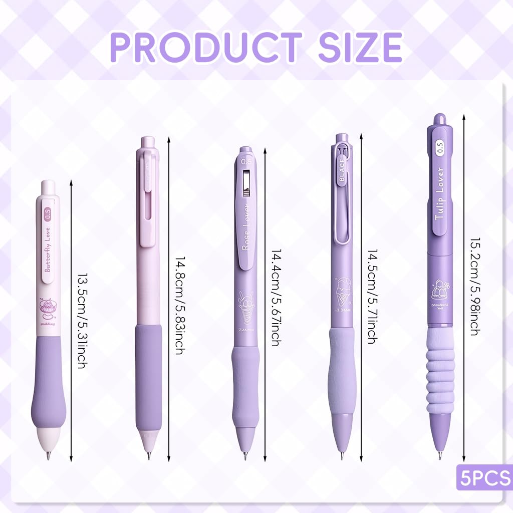 Zibuyu Click Pens 5 Pcs for School and Office with Foam Grips and Clip On Design | Smooth No Smudge Black Gel Ink