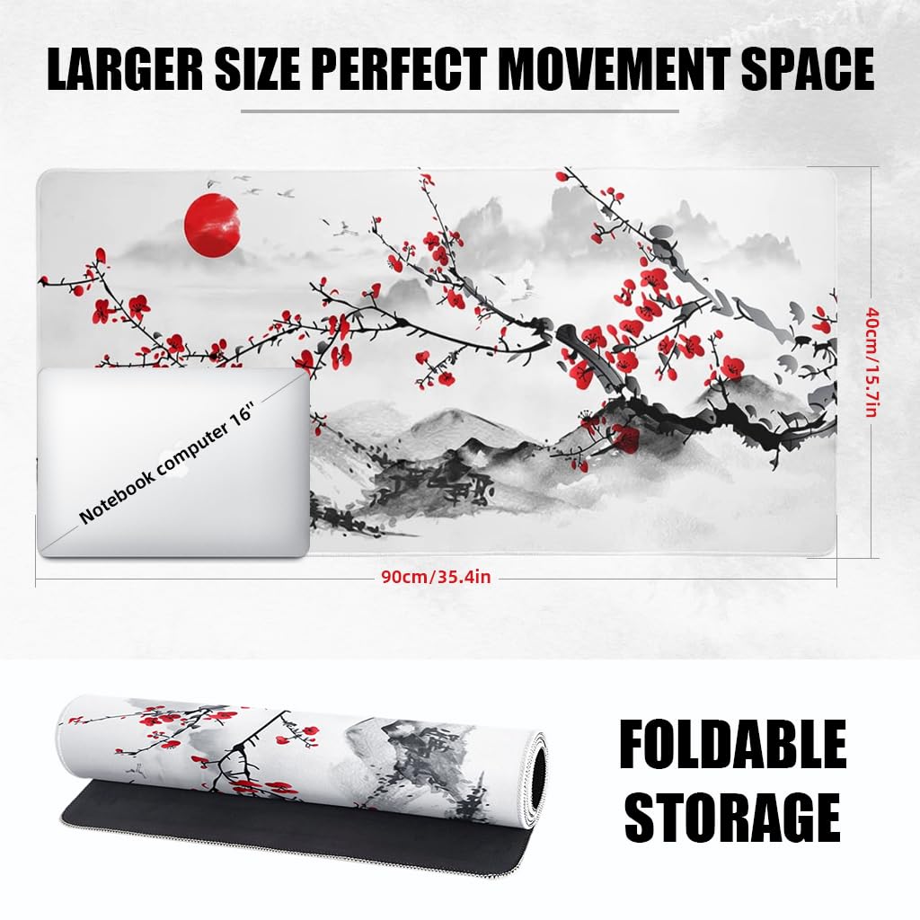 ZORBES Mouse Pad for Gaming featuring Non Slip Rubber Base 900mm x 400mm x 3mm | Watercolor Cherry Blossom Desk Mat