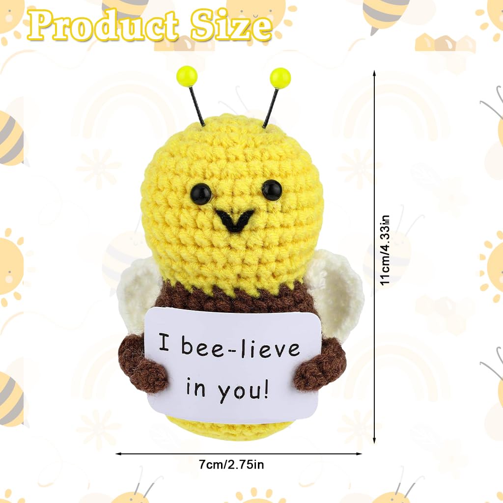 Zibuyu Positive Bee Crochet Doll for Cheerful Gifts with Emotional Support Card | Handmade Knitted Wool Plush Decor