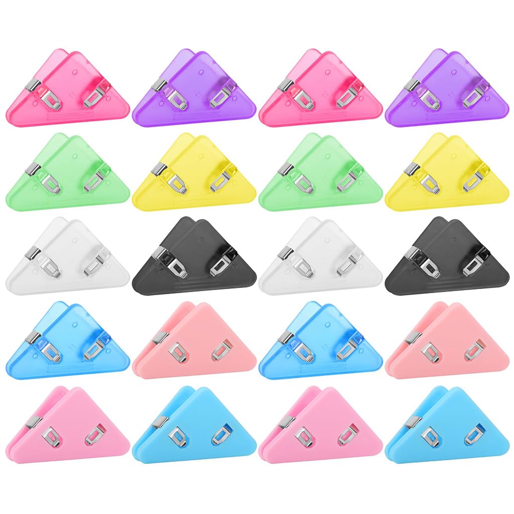 ZIBUYU Corner Paper Clips for Document Organization with Triangular Wraparound Design | 20 Pcs Colorful ABS Hold 40–50 Sheets