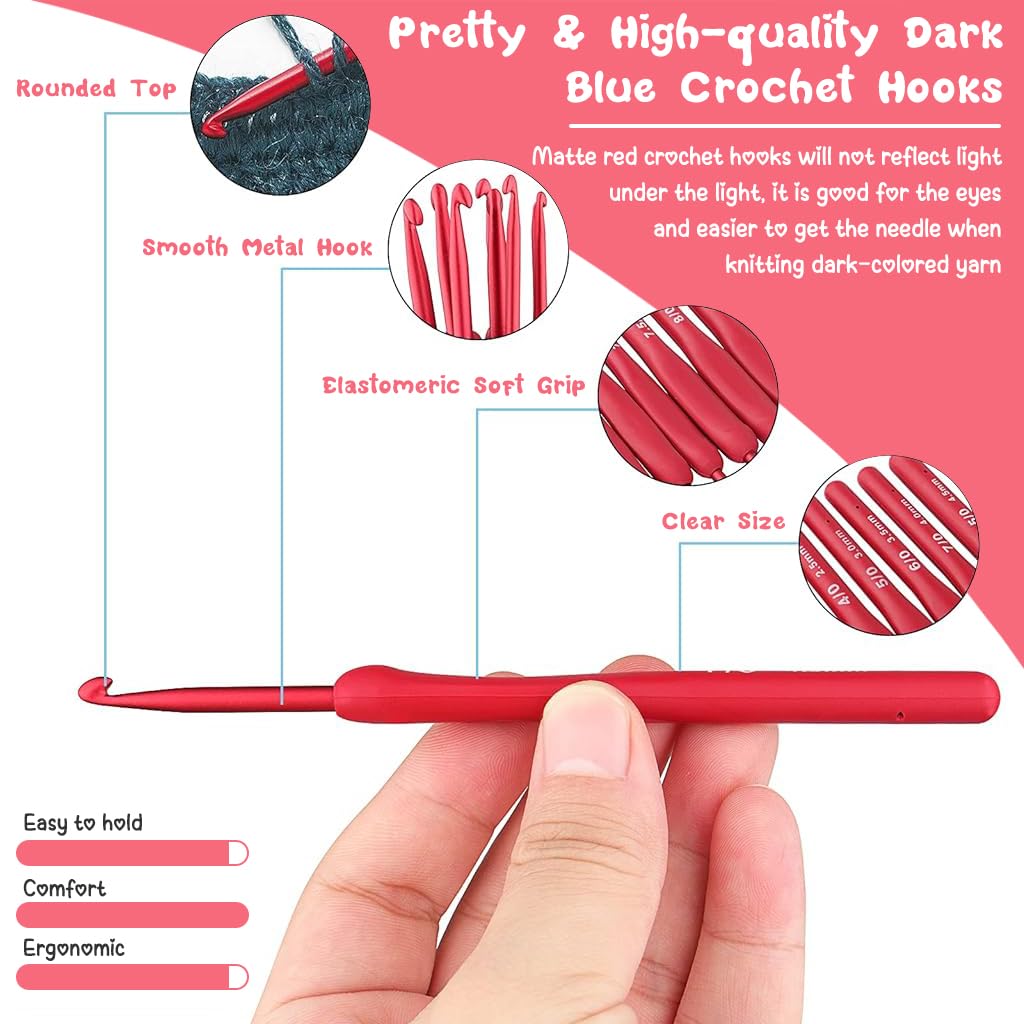 ZIBUYU Crochet Hooks Kit for DIY Projects featuring 9 pcs 2.0–6 mm Aluminum and TPR Handles