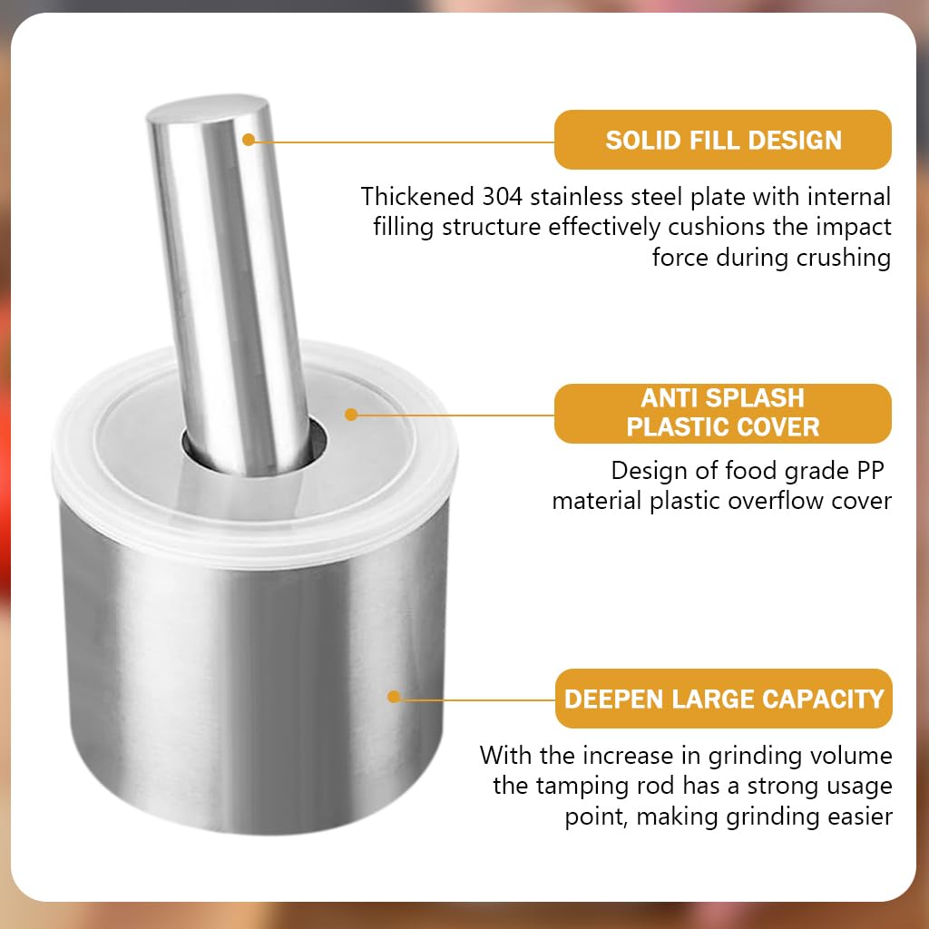 Supvox Mortar and Pestle for Spice and Herb Grinding featuring Lid Hole Design | 10cm 304 Stainless Steel Bowl