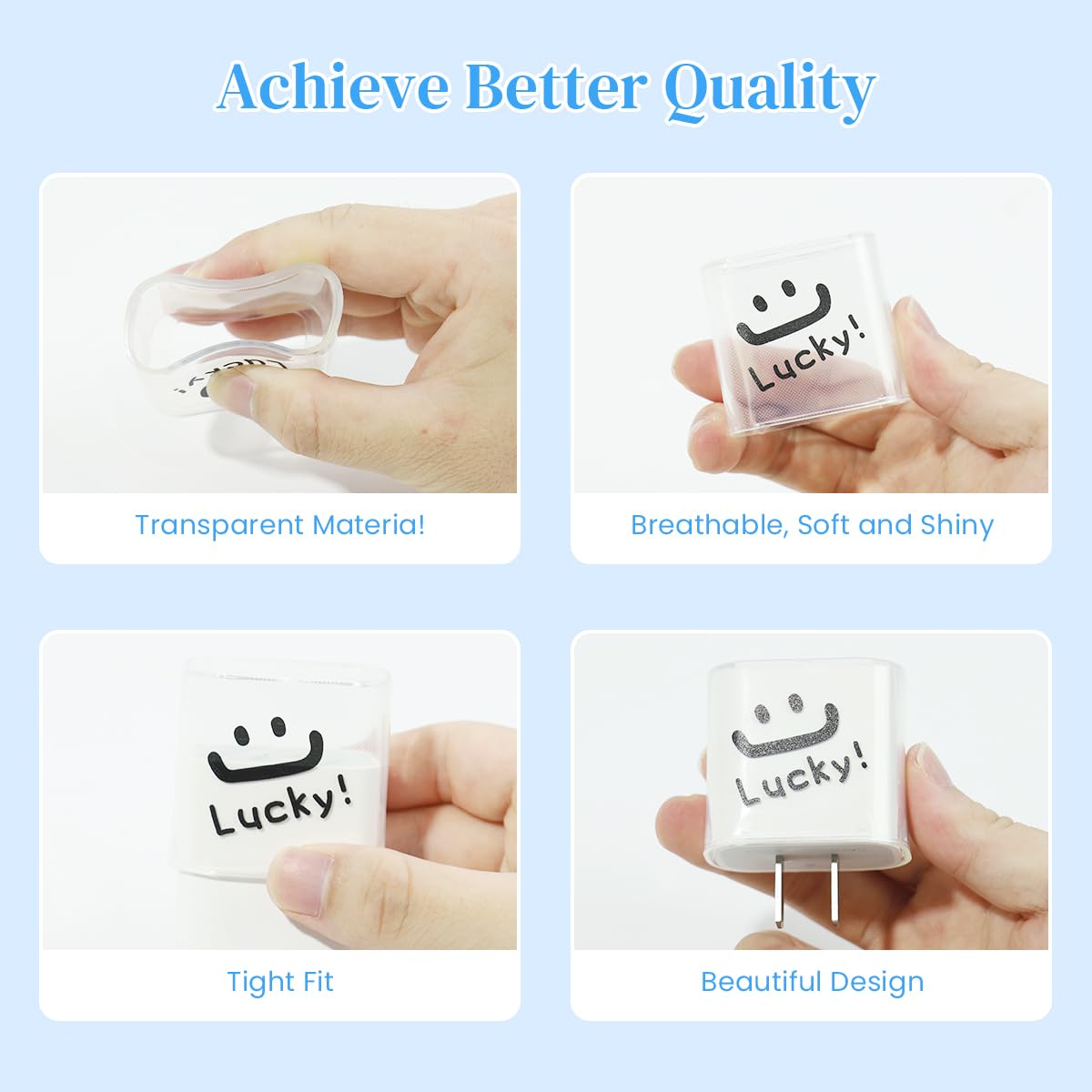 Verilux Charger Protectors for iPhone 15 and 14 featuring TPU Covers and Spring Coil Sleeve | Cute Smile Design