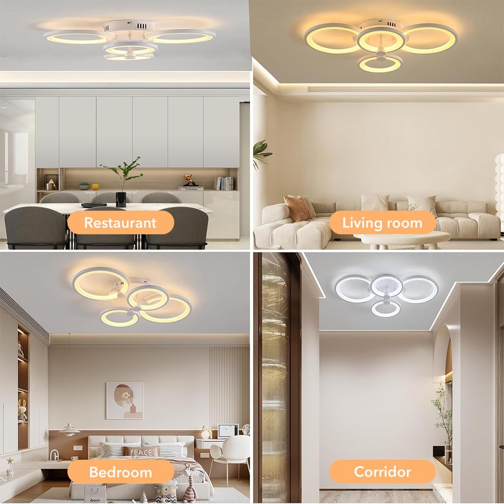 [Second-hand]ELEPHANTBOAT@ 36W Dimmable Ceiling Light for Living Room, 3-Color Round LED Ceiling Light with Remote Control, Flush Mount Lighting Fixture with 4 White Rings for Living Room Bedroom (2800-6000k)