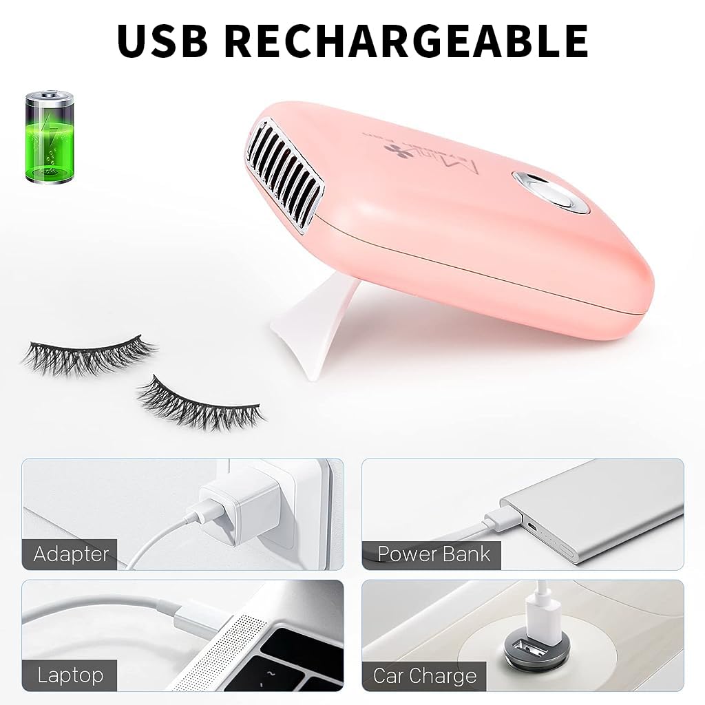 HANNEA® Eyelash Fan Mini Lash Fan for Eyelash Extension Portable Lash Fan Dryer Handheld Rechargable USB Eyelash Fan with 3 Adjustable Speed Cooling Air Fan Eyelash Extension Application