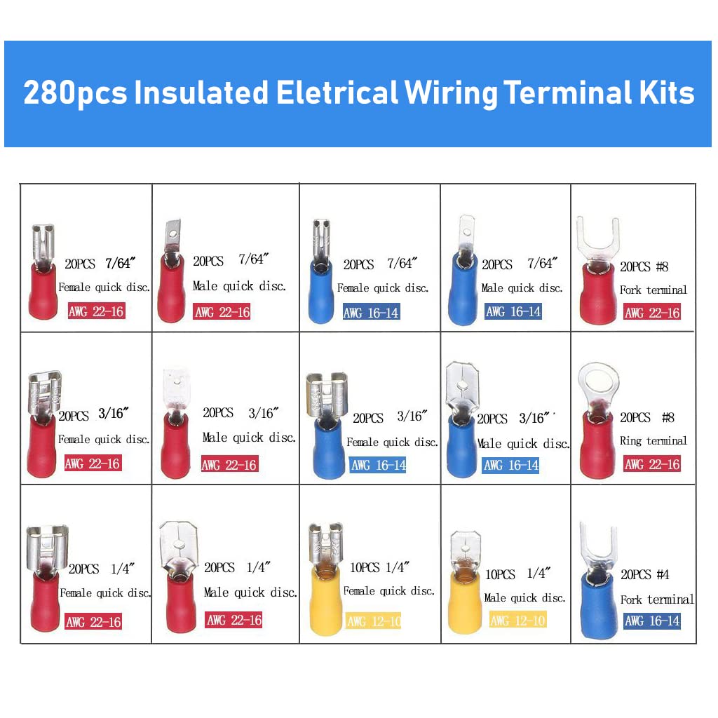 HASTHIP® 280pcs Wire Connector Jointer Cable Connector Crimp Connectors Assortment Set Electric Cable Lugs Flat Round Connectors Fork Ring Terminals Butt Connectors Automotive Cable Terminals