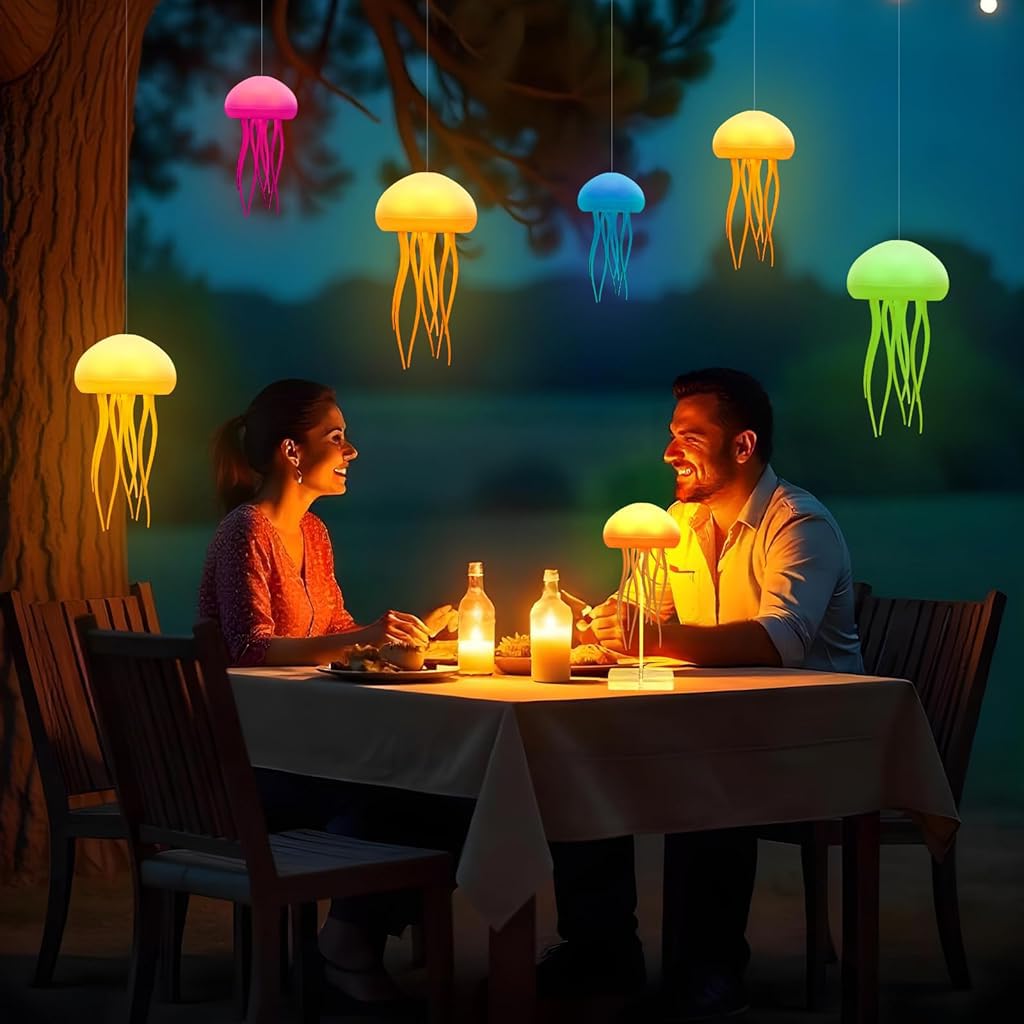 ELEPHANTBOAT Cotton LED Jellyfish Lamp for Bedroom Decor with 72 RGB Colors & 9 Tentacles | USB Rechargeable Voice Control Night Light