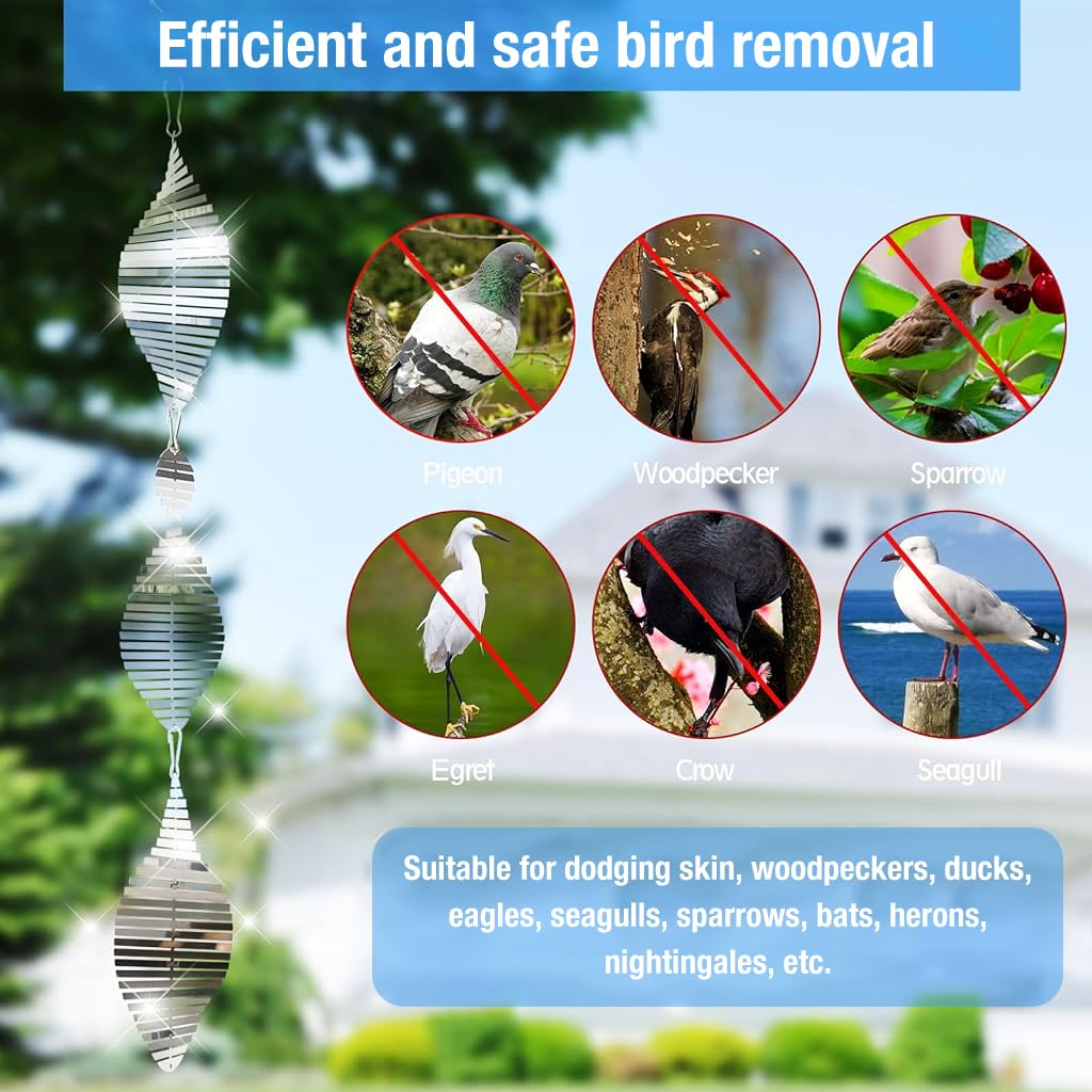 HASTHIP Bird Deterrent Reflective Hangings for Balcony and Garden featuring 45cm Rotatable Metal Spirals | Outdoor Bird Repellent Decor