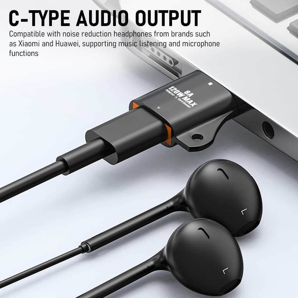 Zeitel USB to USB C Adapter for PC and Laptop with TF Card Reader | Black Fast Charging