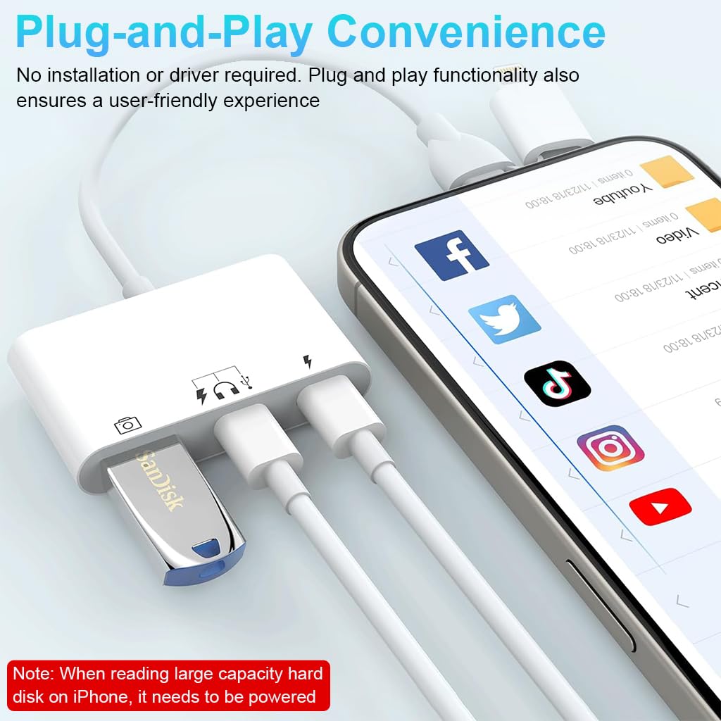 ZORBES® USB Hub for iPhone 5 in 1 USB 3.0 Hub USB C Hub with Light-ning Converter USB C Hub USB C to USB C Light-ning to USB C Multifunction Card Reader Support PD60W Fast Charging