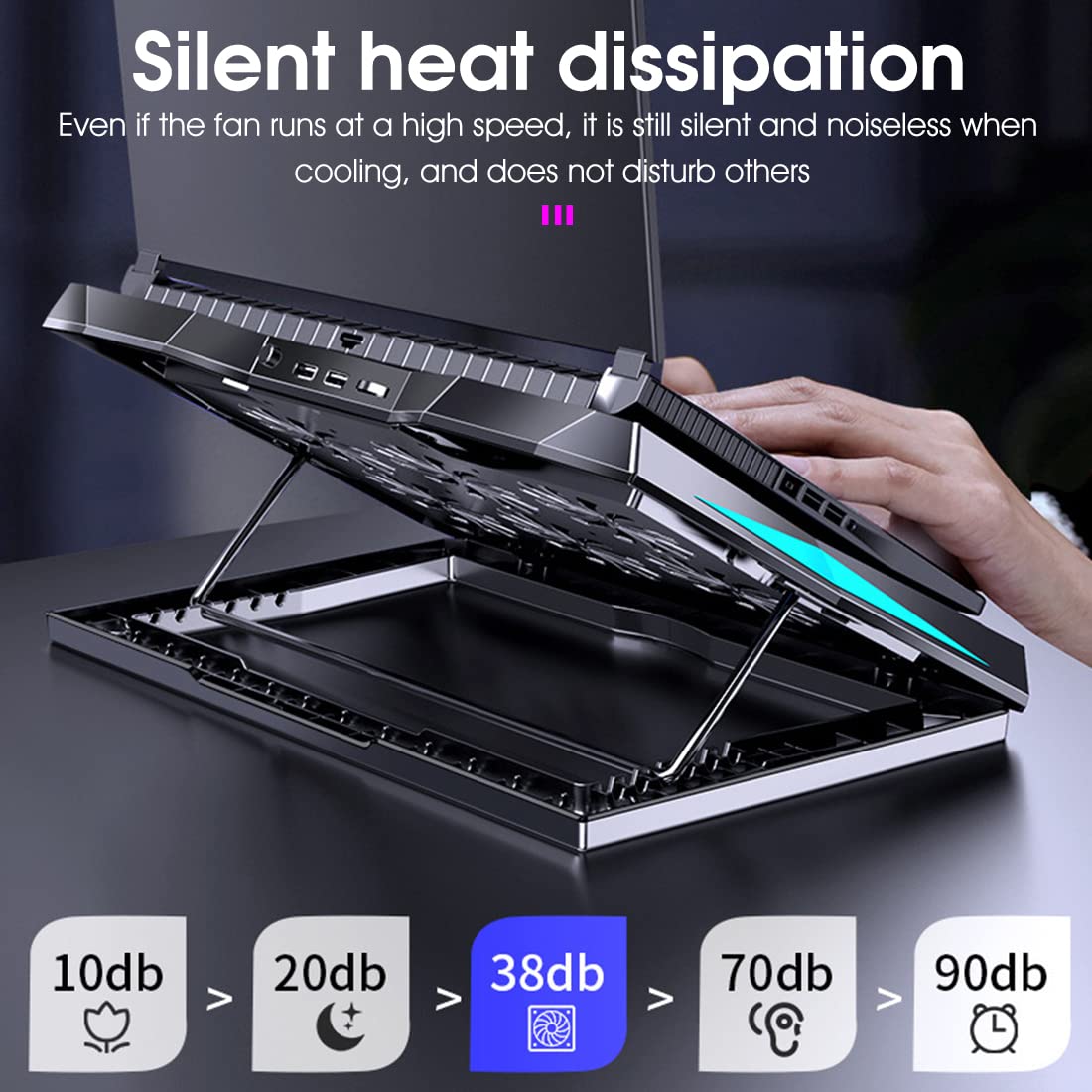 Verilux® Laptop Cooling Pad RGB Laptop Cooler Stand with Phone Bracket, Dual USB Port Anti-Slip Cooling Pad 6 Powerful Cooling Fan Stand for 11-17.3 Inch Laptop