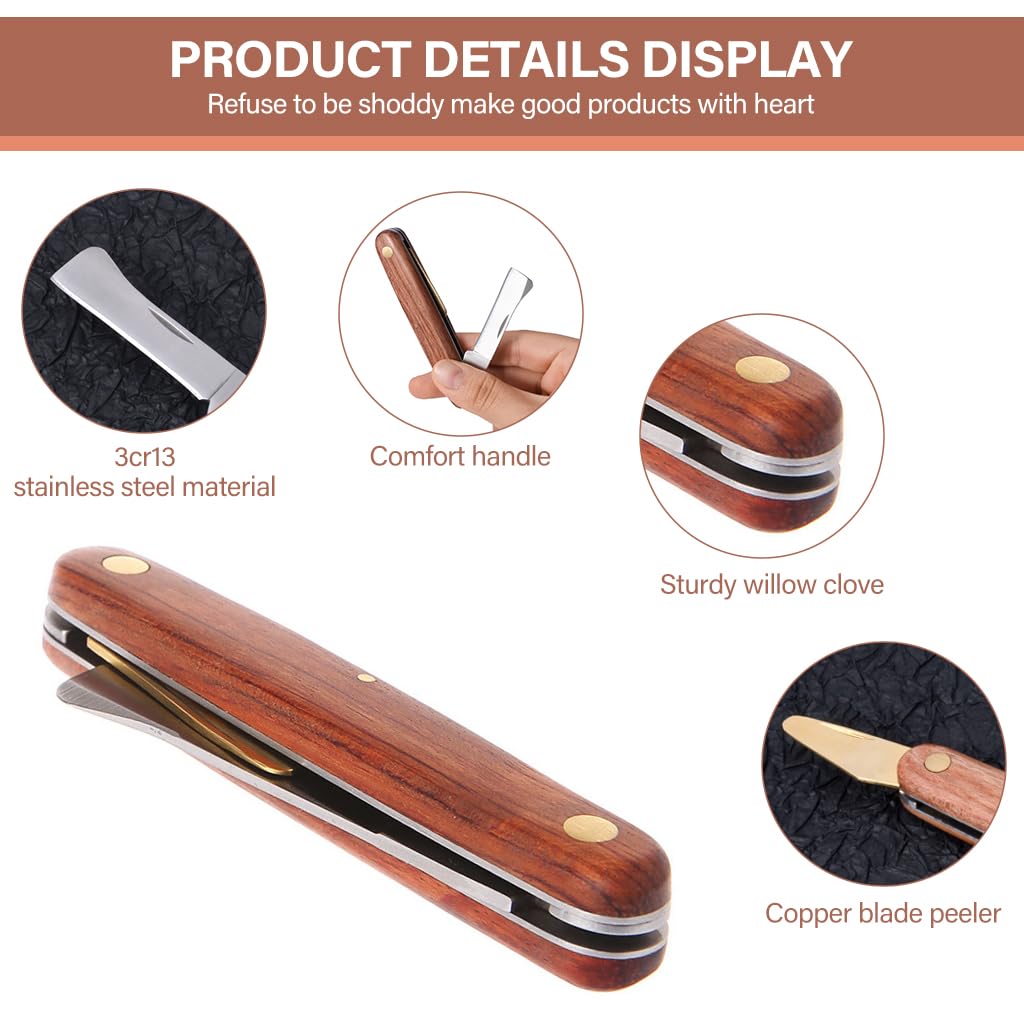HASTHIP Grafting Cutter for Plants with Dual Blade and Rosewood Handle | Foldable Stainless Steel Budding Tool