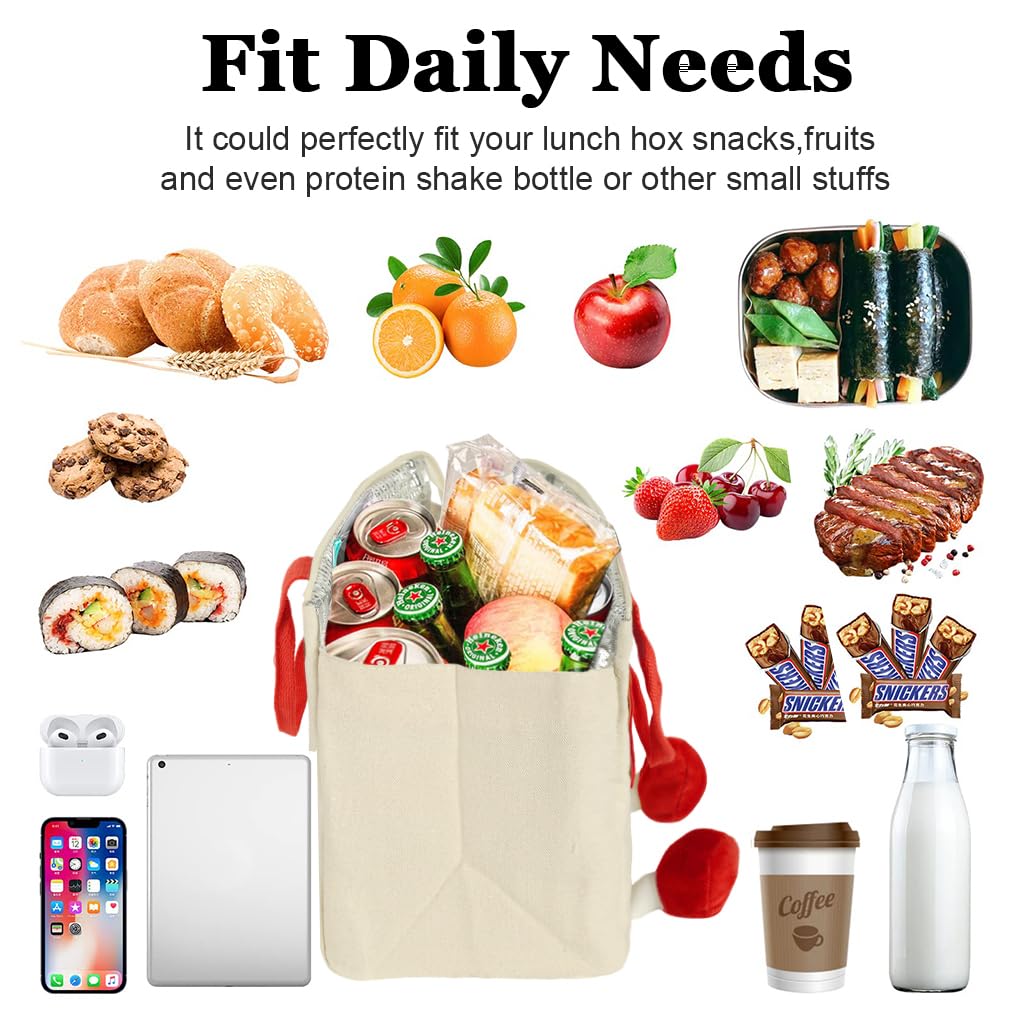 HASTHIP Cartoon Lunch Bag for Office and Picnic with Waterproof Liner and Reinforced Handles | 9.5L Red Thermal Bento Box