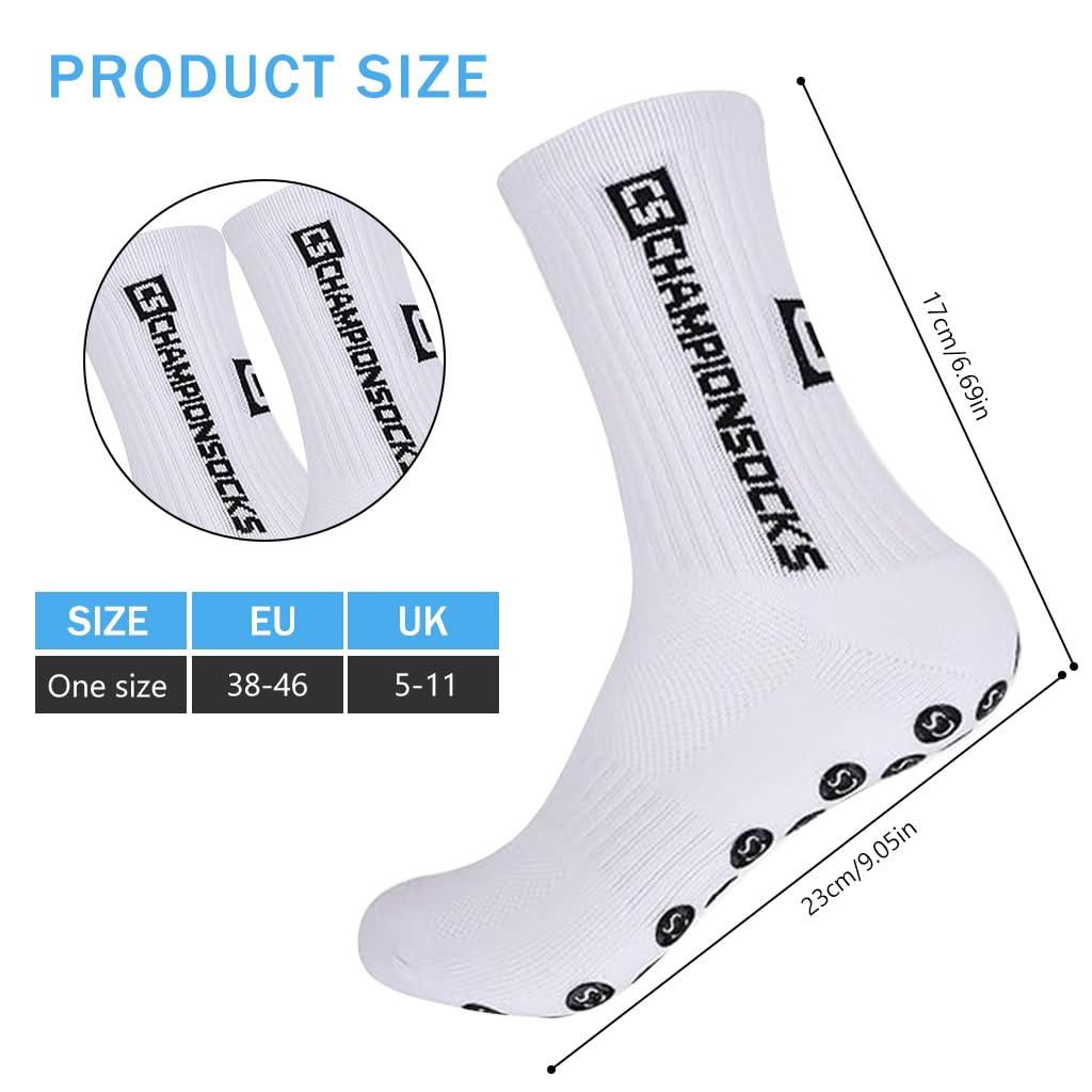 PROBEROS Football Socks for Men with Silicone Grip Dots and Thick Cushion White | Anti Slip Athletic Performance