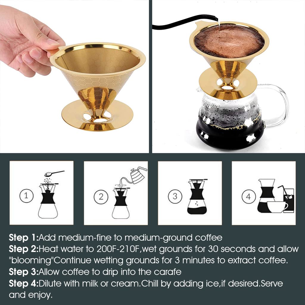 HASTHIP Filter Coffee Maker 800 Mesh for Pour Over Brewing with Dual Layer Stainless Steel | Easy Clean and Eco Friendly Design