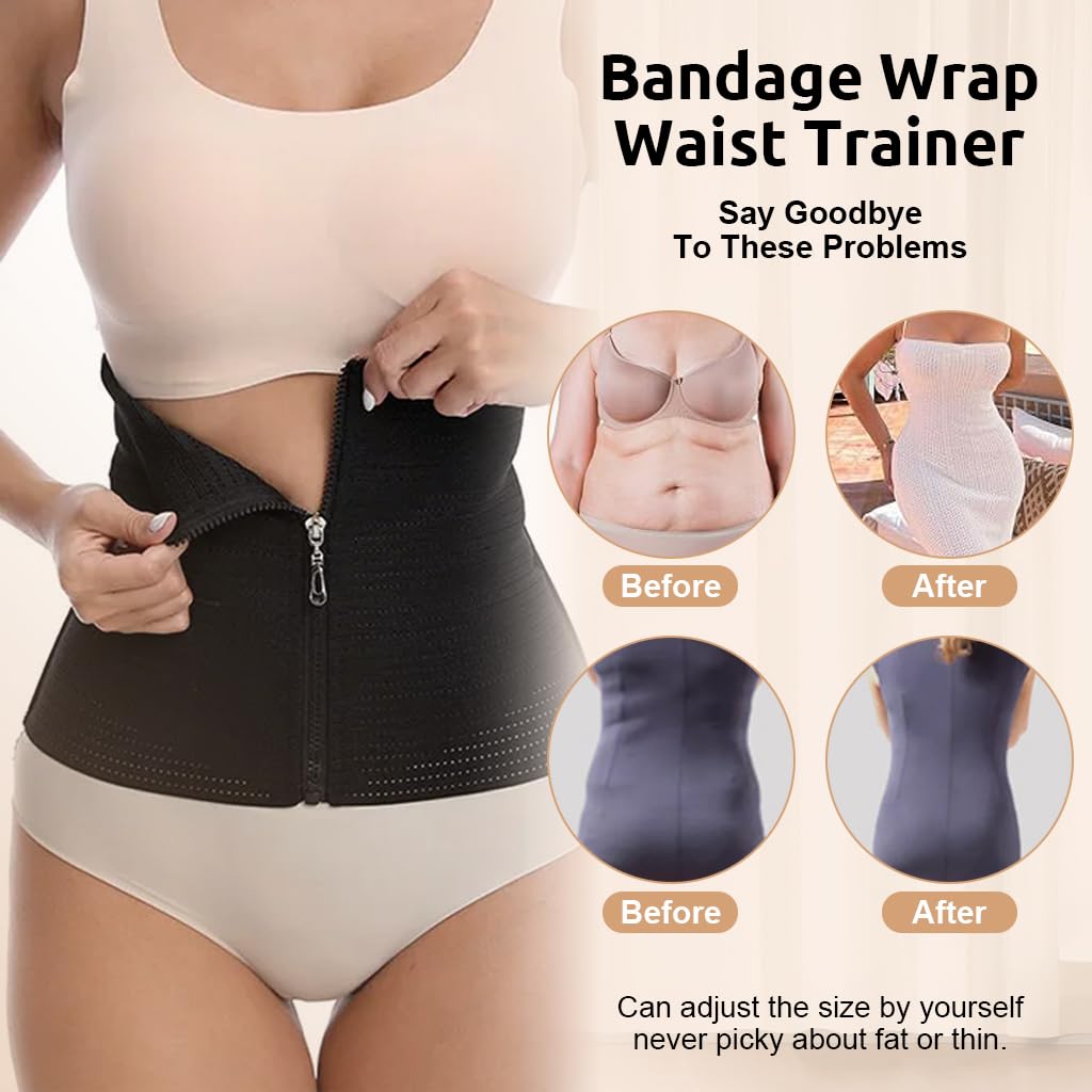 Zibuyu Waist Trainer for Women with Zipper Compression and 84% Nylon 16% Spandex Support | Postpartum Recovery and Daily Fitness
