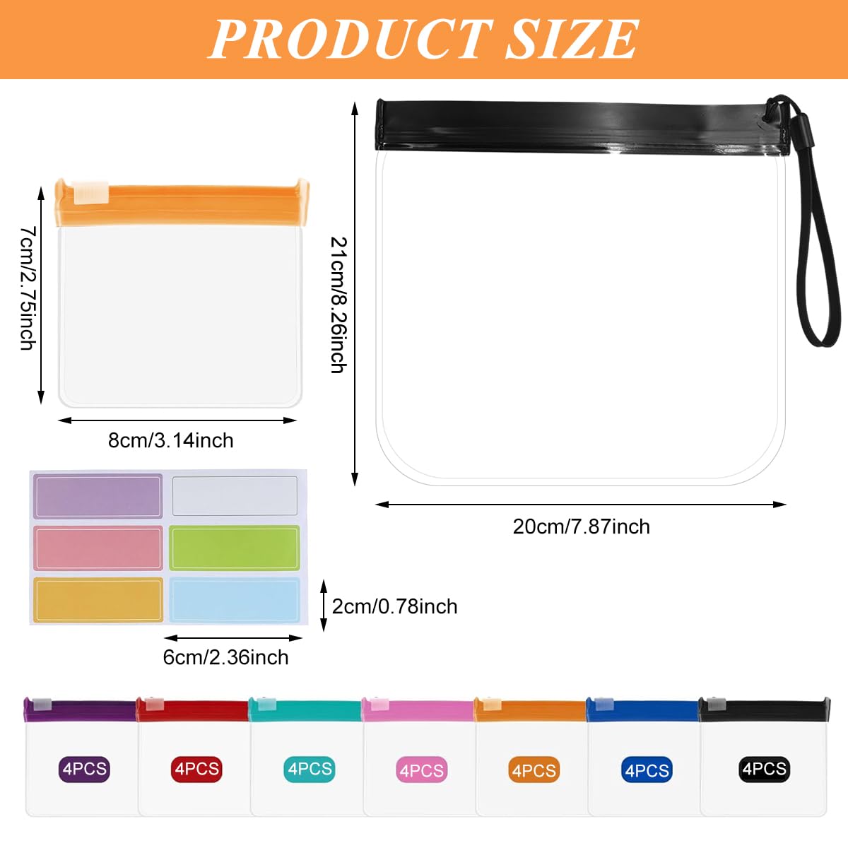 HANNEA Reusable Pill Pouch Set for Travel and Daily Use featuring 28pcs 7.6x7cm Clear EVA Bags with Color Coded Zip Lock | Includes Labels