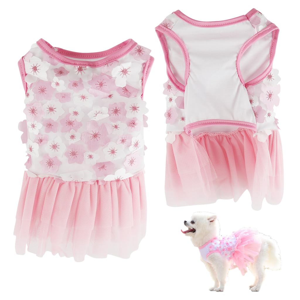 Qpets Dog Clothes for Small Breeds 3.5–4.5kg featuring Lace Skirt and Pink Floral Design