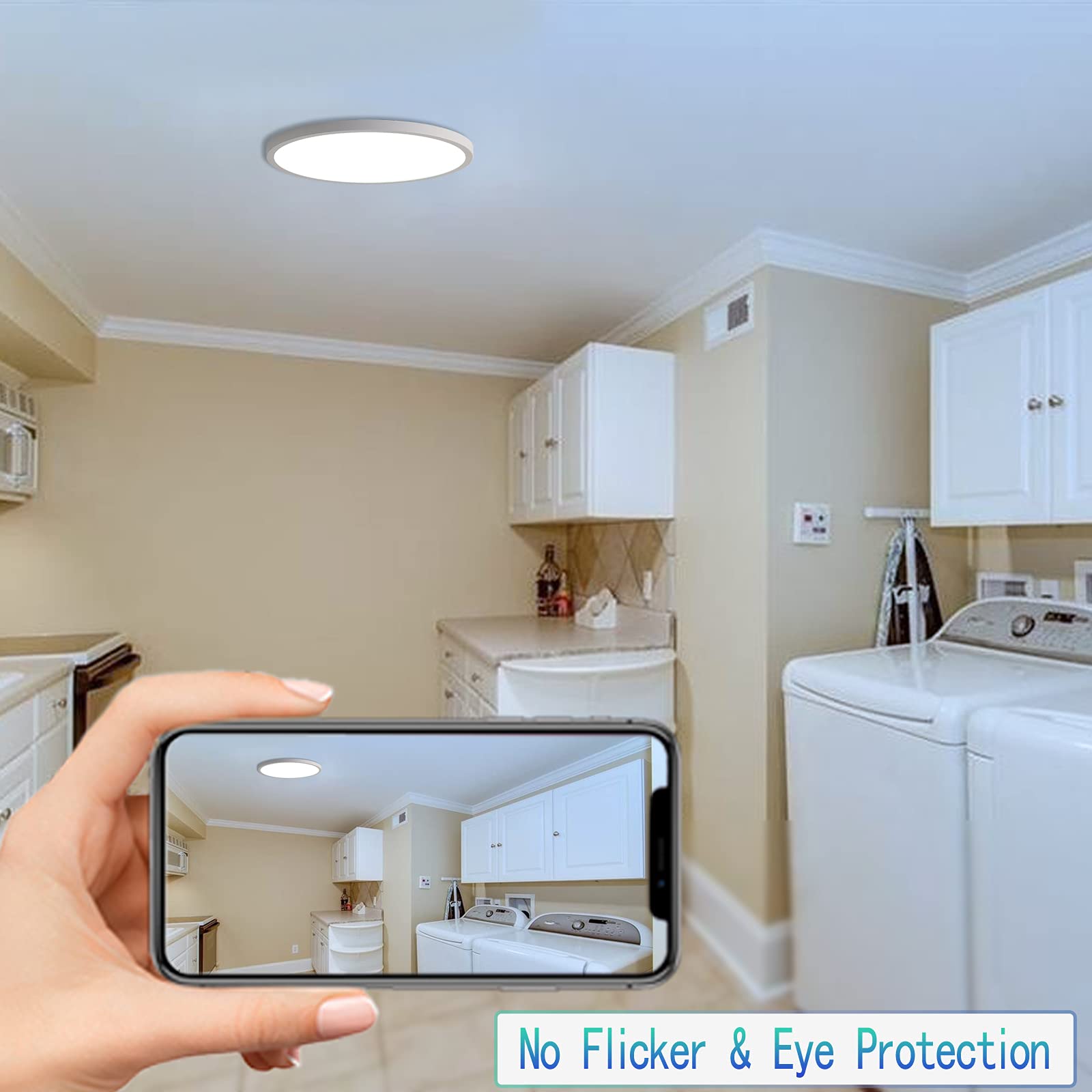 ELEPHANTBOAT LED Ceiling Light for Living Room with 9 inch Ultra Thin Design and 24W Bright 6500K White | Fireproof PC Housing