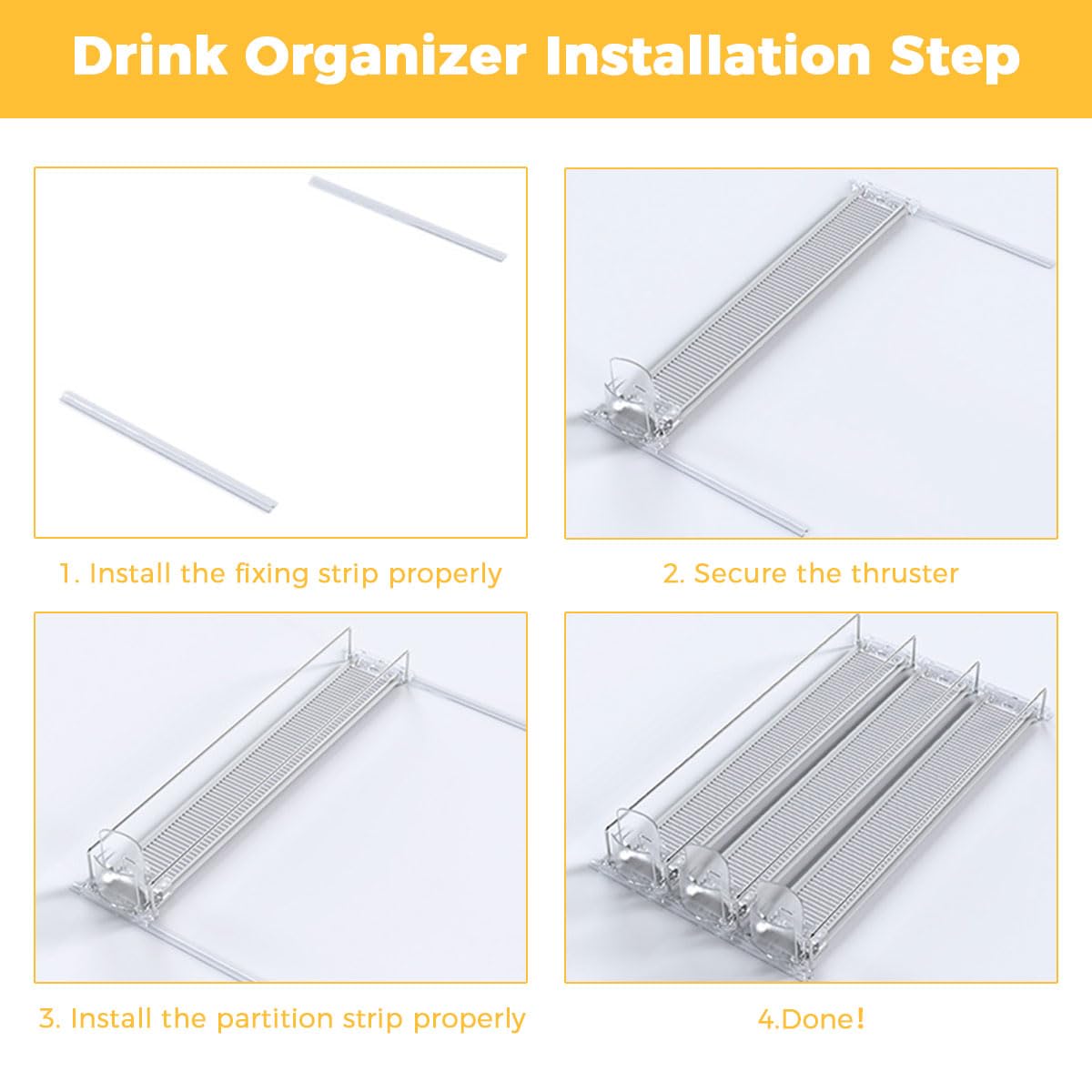 HASTHIP Refrigerator Drink Organizer Rack for Fridge Storage with 5 Row Sliding Rail and 20 Can Capacity | Aluminum Alloy and ABS Build