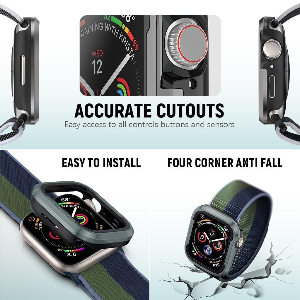 ZORBES Metal Rugged Case for Apple Watch Series 9 8 7 45mm with PC Screen Protector