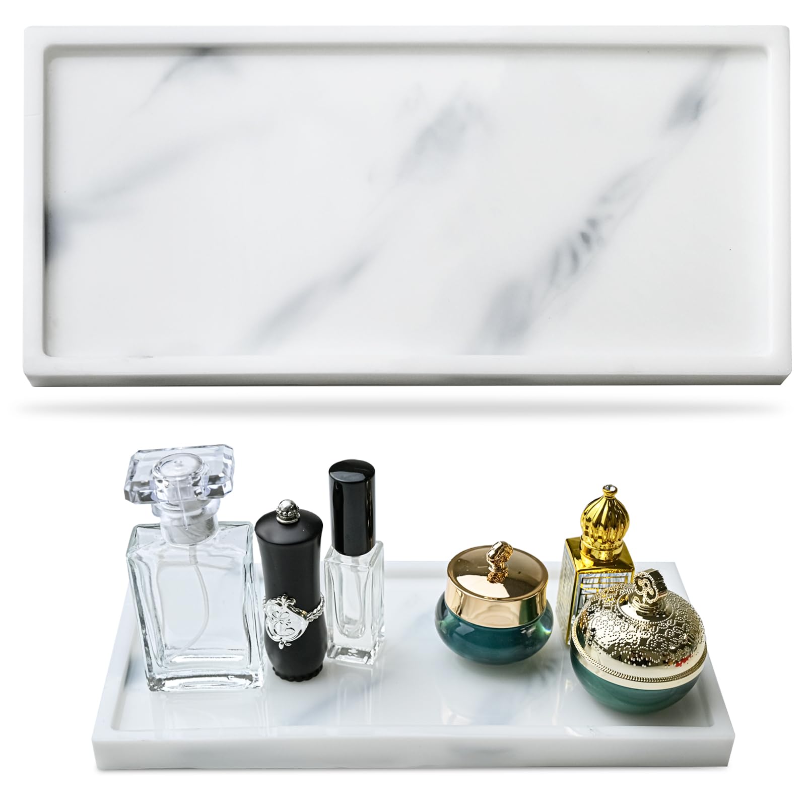 HASTHIP® Vanity Tray Jewelry Tray Makeup Bathroom Organizer Rectangular Ceramic Marble Pattern Toiletries Countertop Holder Organizer,23.5x9.3cm